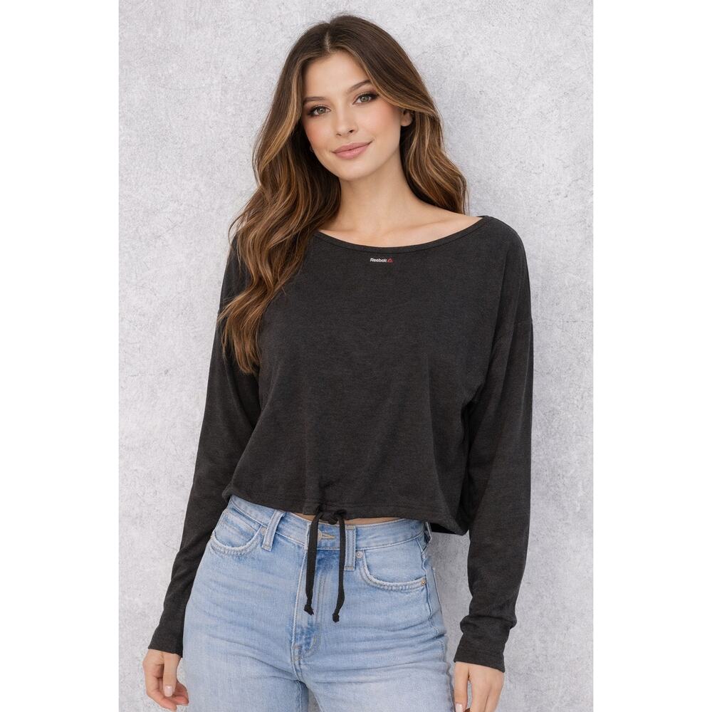 Reebok Womens Medium Cropped Sweatshirt Drawstring Hem Long Sleeve
